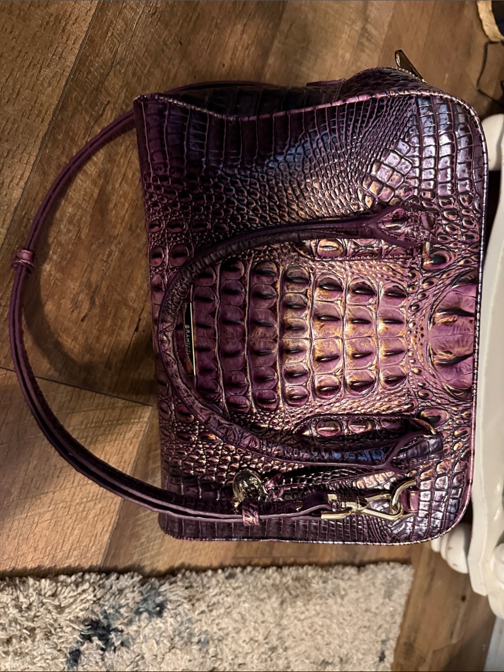 Brahmin Iridescent Purple Croc-Embossed Satchel